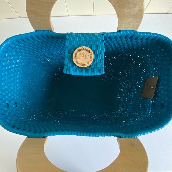 NWT Maria Victoria Elva Turquoise Blue Woven PVC Handbag Tote Mexico - Picture 13 of 15